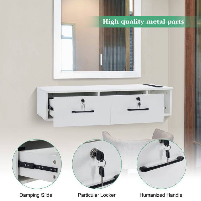 Brooks Salon Furnishing Wall-Mounted Secure Styling Station with Drawers