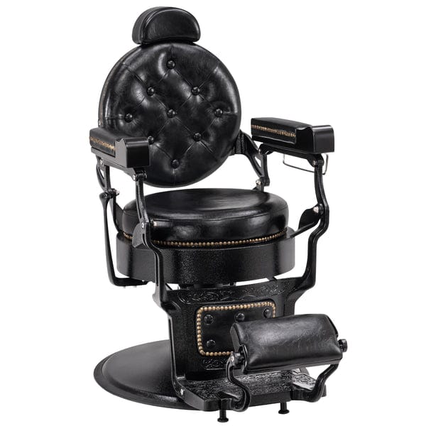 Brooks Salon Furnishing Heritage Vintage Barber Chair Black Frame & Black Leather DSP-BBP-BBCHR-6154-9207AB