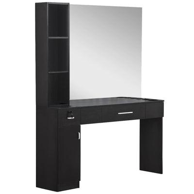 Brooks Salon Furnishing StylePro Wall Mount Mirror & Barber Station Black DSP-BBP-SYSTL-6154-3046BK