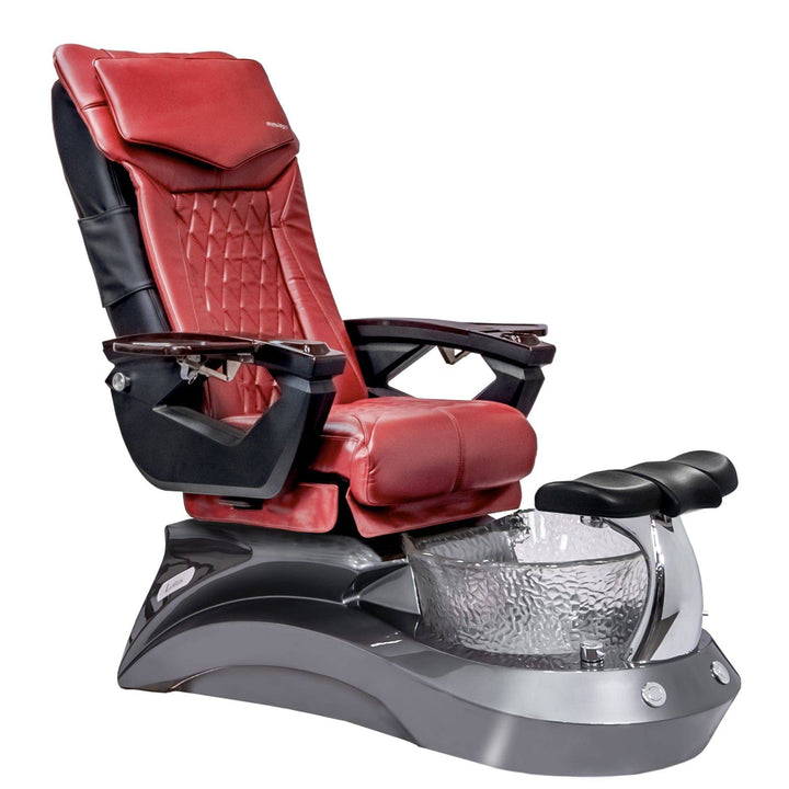 Mayakoba LOTUS II Shiatsulogic LX Pedicure Chair Deep Red LX / Metallic Grey and Crystal Lotus II AYC-SPA-LOTUS-2-LX-839MLTGRY-18VRED