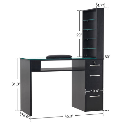 Brooks Salon Furnishing White Glass-Top Organizer Manicure Table