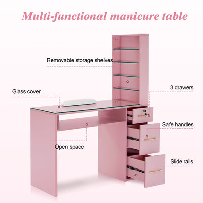 Brooks Salon Furnishing White Glass-Top Organizer Manicure Table