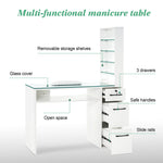 Brooks Salon Furnishing White Glass-Top Organizer Manicure Table