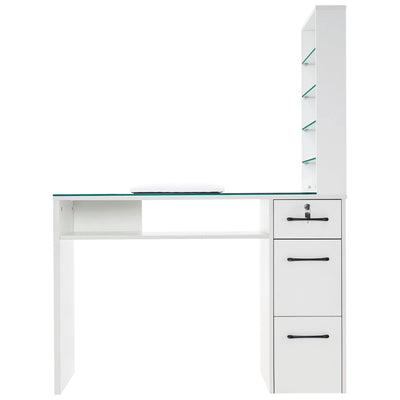 Brooks Salon Furnishing White Glass-Top Organizer Manicure Table