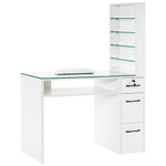 Brooks Salon Furnishing White Glass-Top Organizer Manicure Table White DSP-BBP-NTBL-6153-2673W