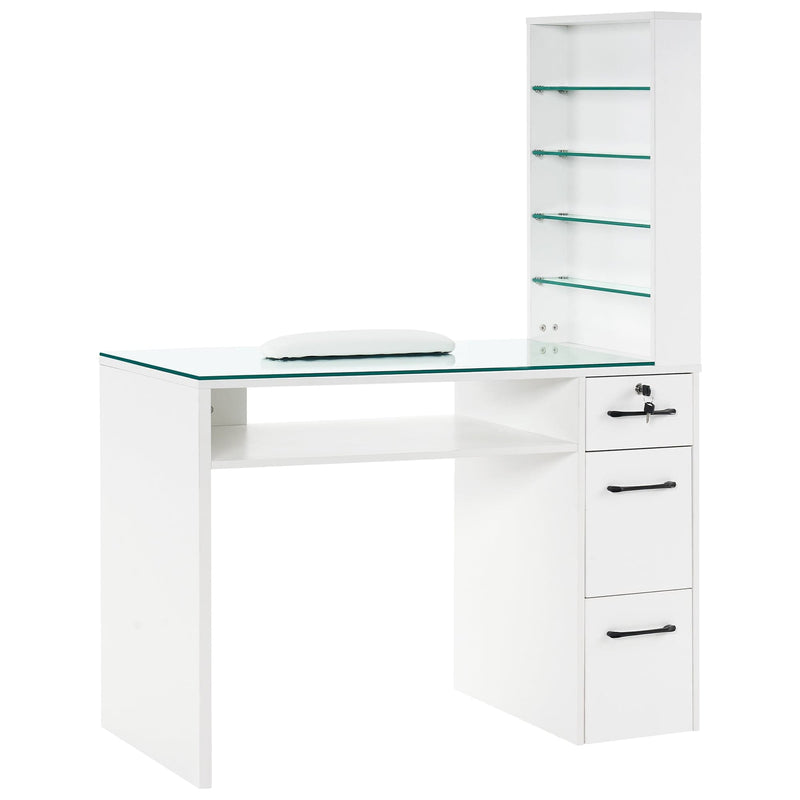 Brooks Salon Furnishing White Glass-Top Organizer Manicure Table White DSP-BBP-NTBL-6153-2673W