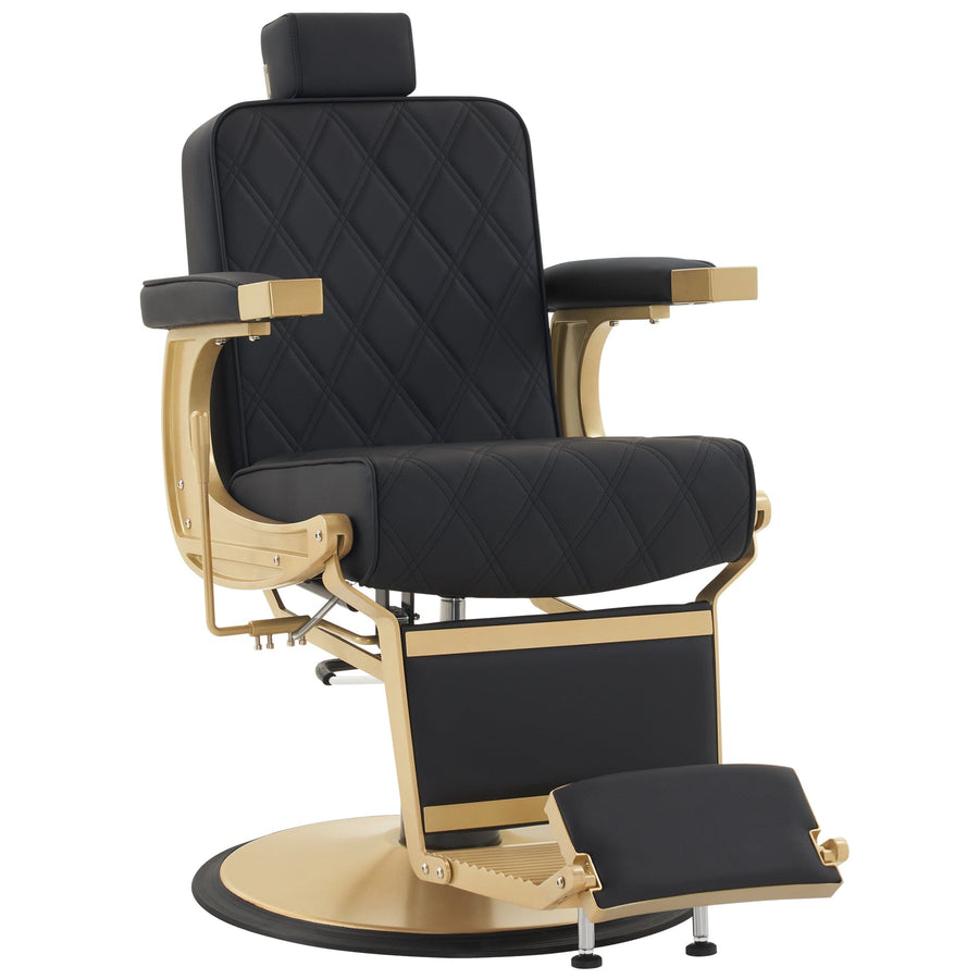 Brooks Salon Furnishing Majestic Luxe Barber Chair Black with Gold Frame DSP-BBP-BBCHR-6154-FR3825-GD