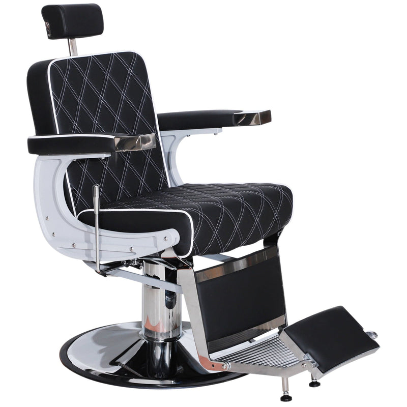 Brooks Salon Furnishing Majestic Luxe Barber Chair Black with white Stitches DSP-BBP-BBCHR-6154-3825BK