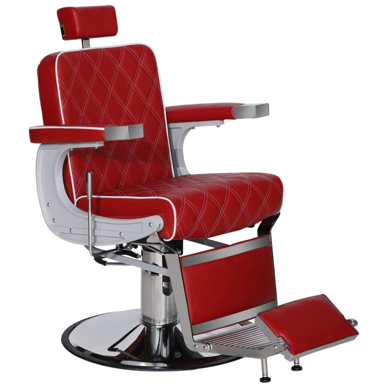 Brooks Salon Furnishing Majestic Luxe Barber Chair Red with White Stitches DSP-BBP-BBCHR-6154-3825RD