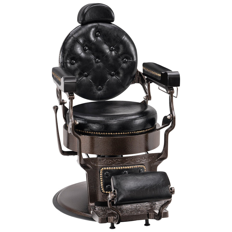 Brooks Salon Furnishing Heritage Vintage Barber Chair Brown Frame & Black Leather DSP-BBP-BBCHR-6154-9207AB