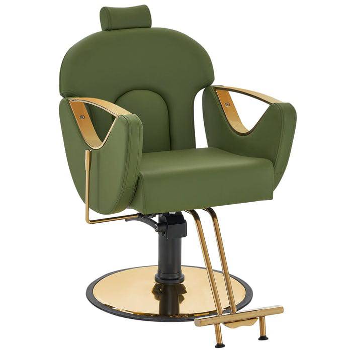 Brooks Salon Furnishing OpulentElegance Hydraulic Recline Barber Throne - Salon Majesty Edition Green FF-BBP-BBCHR-9578-GRN