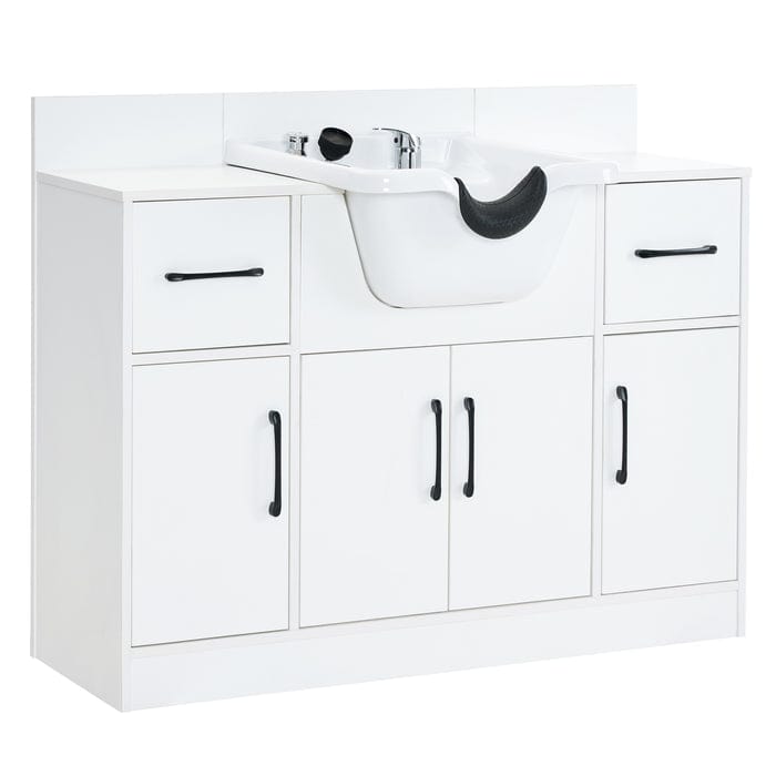 Brooks Salon Furnishing ArtisanFlow Shampoo Backwash Artist Station with Stylist Bowl & Spa Cabinet 7139-White FF-BBP-BWSH-7139-WHT-KIT