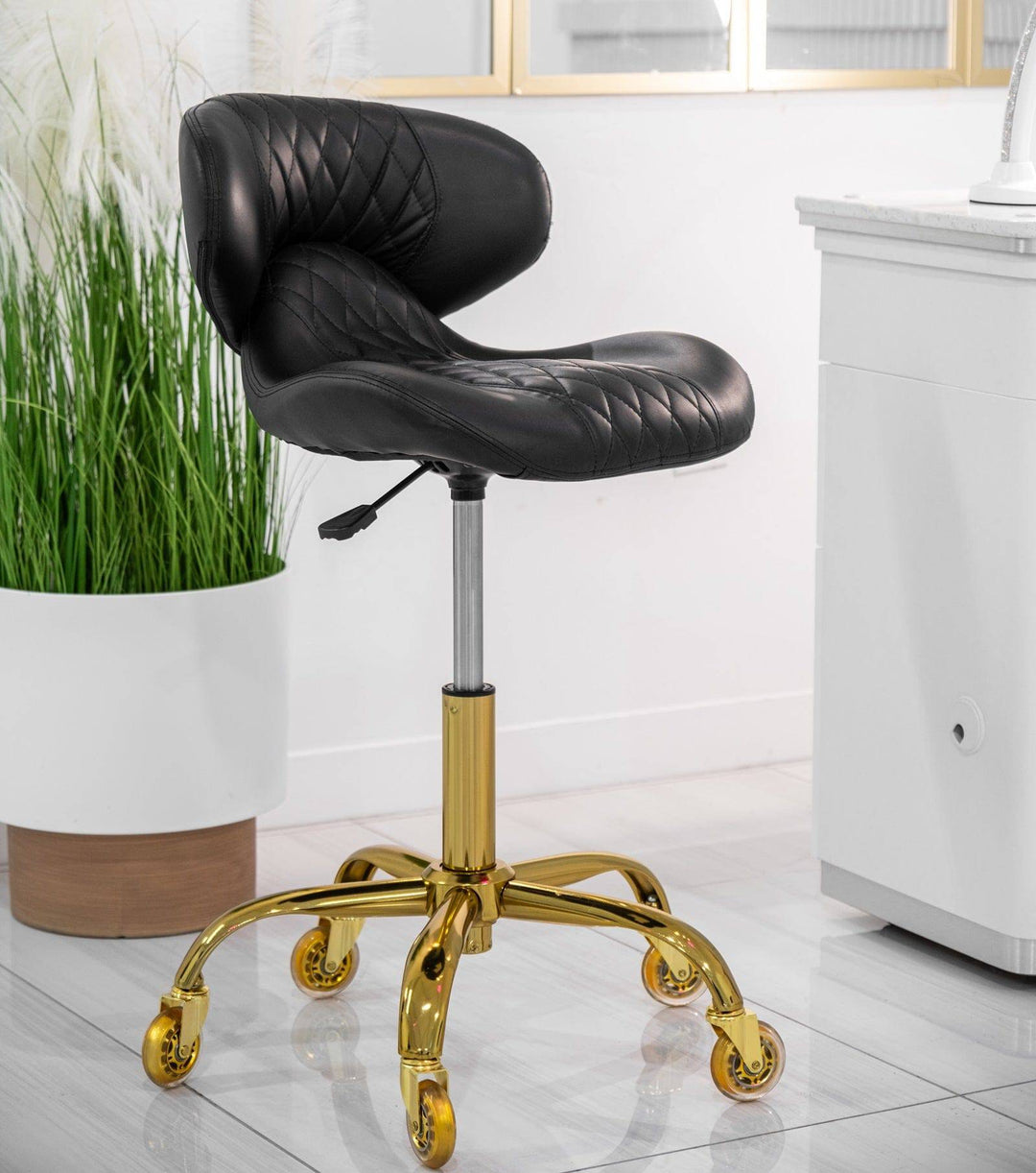 Mayakoba Hugo Salon Pedi & Mani Technician Stool with Diamond Sewing Design