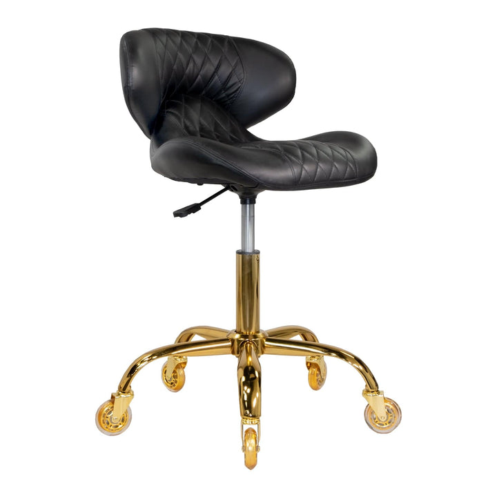 Mayakoba Hugo Salon Pedi & Mani Technician Stool with Diamond Sewing Design Black/Gold / Manicure Technician Stool LGR-TCSTL-107203-BLKGLD