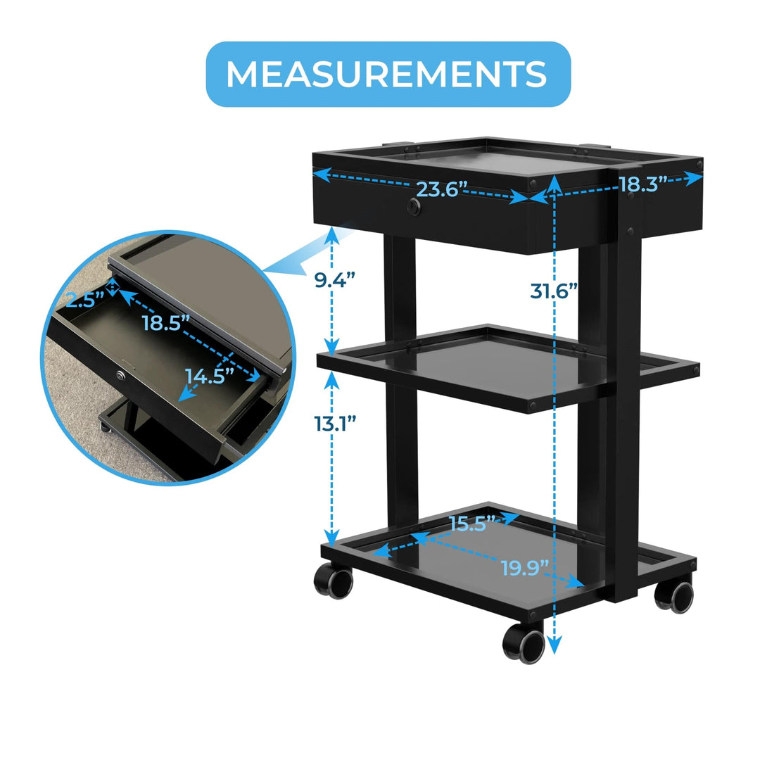 Spa Numa DELUXE Beauty Trolley with 3 Tier Glass Shelves and Locking Drawer (1040A)