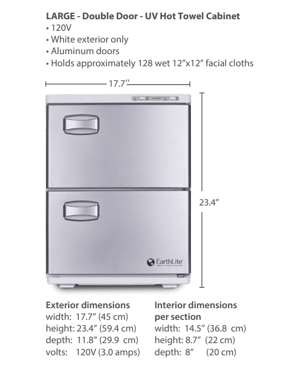 EarthLite UV Hot Towel Cabinet - Large, Double Doors - New Model! DSP-ERL-TWAPP-LARGE-BLK