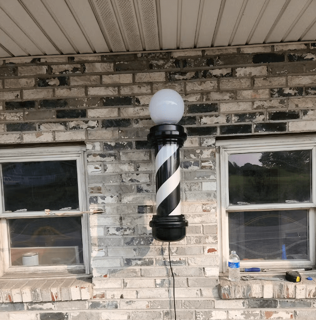 Berkeley 35" Barber Shop Pole With Rotating LED Light (Black and White) MEI-BBP-337-WHTBLK