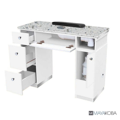 Mayakoba Napa Manicure Table White&Silver / Table with Ventilation System JAT-NTBL-112-WTSL-KIT