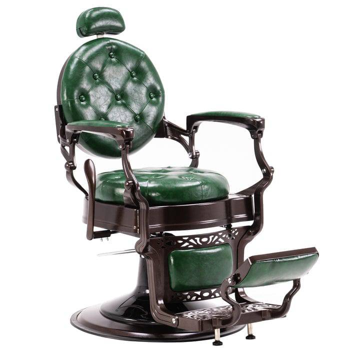 BarberPub Heavy Duty Metal Vintage Barber Chair Brown-Frame/Green-Leather