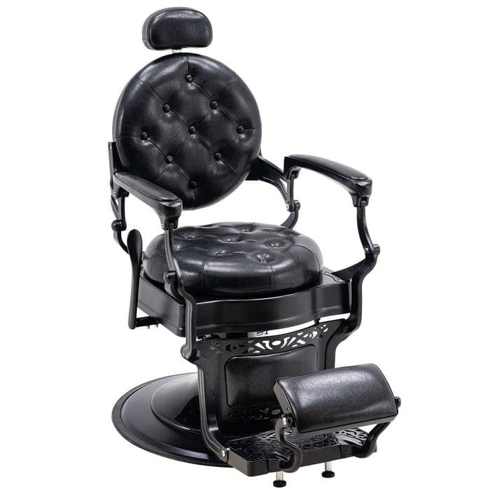 BarberPub Heavy Duty Metal Vintage Barber Chair Black-Frame/Black-Leather