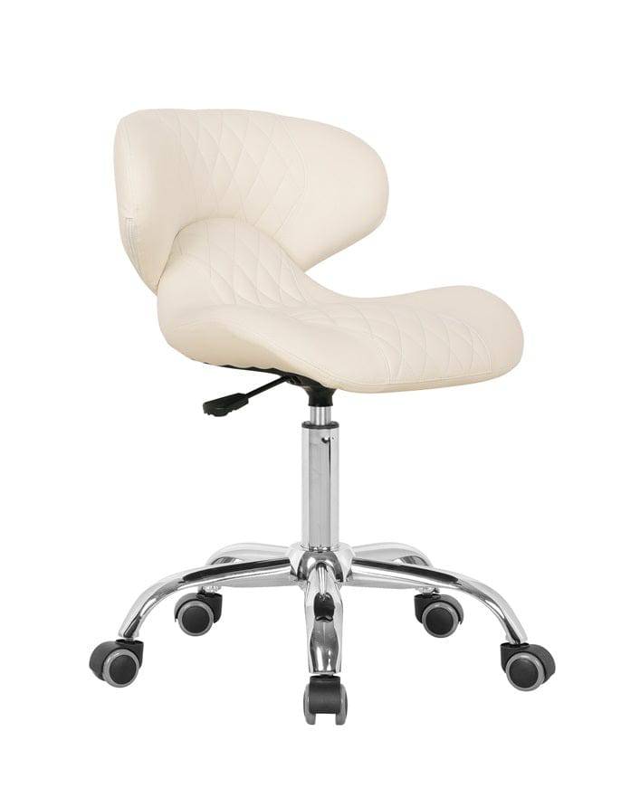 Mayakoba Hugo Salon Pedi & Mani Technician Stool with Diamond Sewing Design White / Manicure Technician Stool LGR-TCSTL-10712-WHT