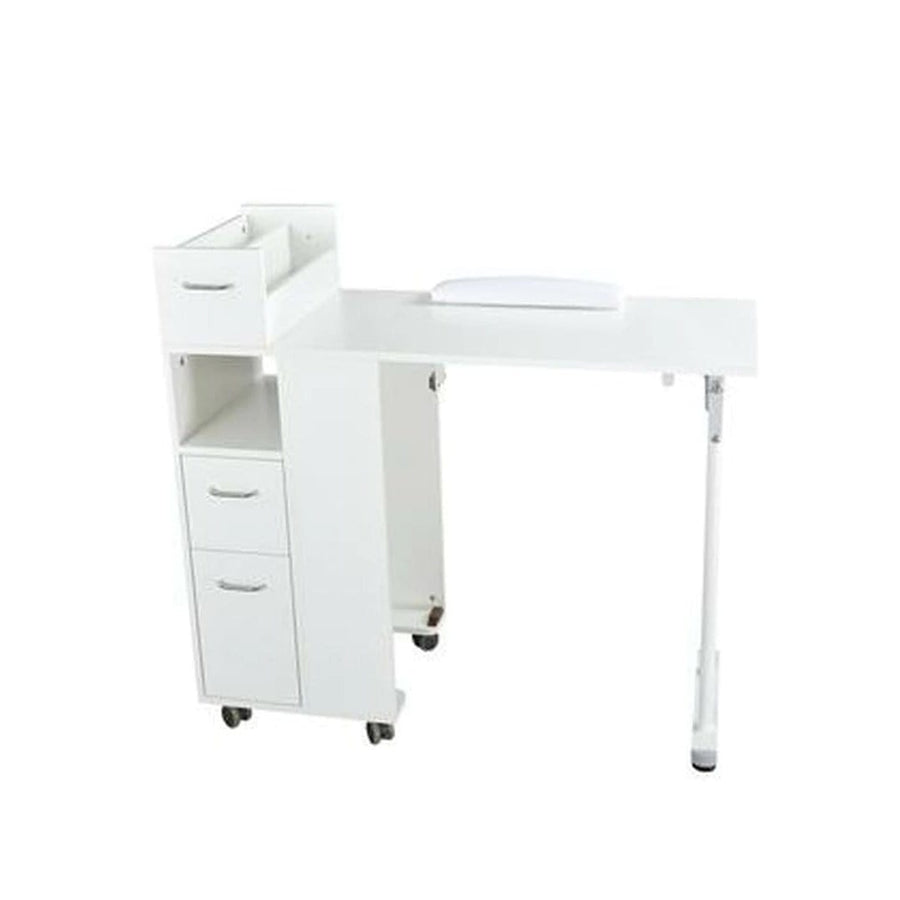 Beauty-Ace Compact Folding Manicure Table with Cabinet Storage (White) BA3902 FF-DPI-NTBL-3902-WHT