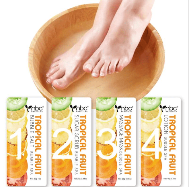 nbc BeautiLab Pedicure Kit Foot Soak Set: Bubble Salt, Sugar Scrub, Massage  Mask, Massage Lotion in a Box, 4 Step Foot Spa Kit for Dry Feet, Softens